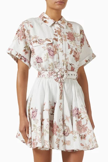 Diza Belted Mini Dress in Linen‑cotton blend