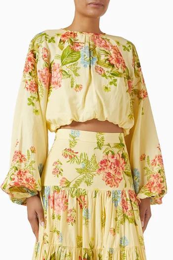 Dhun Bubble Hem Top in Linen Blend