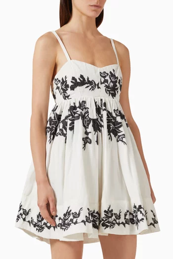 Embroidered Mini Dress in Linen Blend