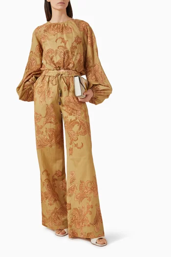 Printed Bubble-hem Top in Linen Blend