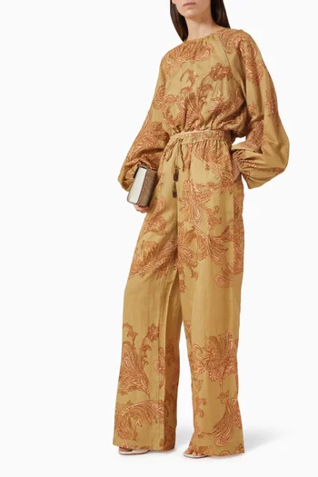 Printed Pants in Linen Blend