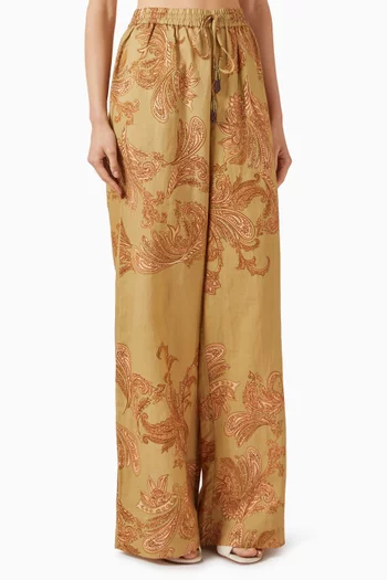 Printed Pants in Linen Blend