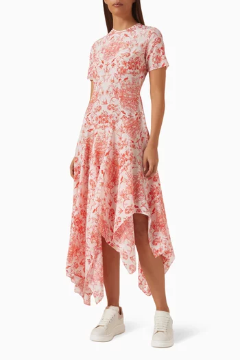 فستان بحافة غير متماثلة ونقشة وشوم البحارة حرير