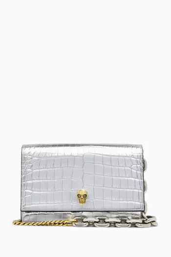 Small Skull Bag in Metallic Croc-embossed Leather