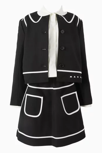 Contrast-piping Flannel Skirt