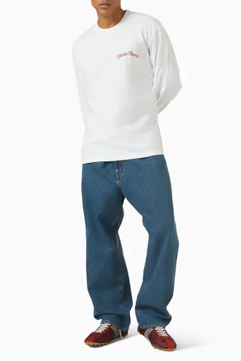 تي شيرت بفتحة رقبة مستديرة بلون باهت قطن