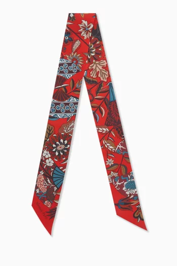 Unused Floral Print Twilly Scarf in Silk