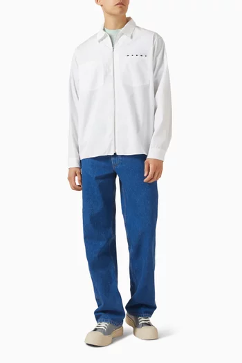 قميص بسحّاب وشعار الماركة قطن بوبلين عضوي