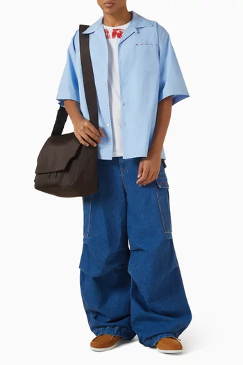 قميص بولينغ بشعار الماركة المغطى قطن بوبلين عضوي