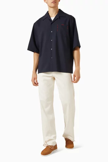 قميص بولينغ مطرز صوف بكر