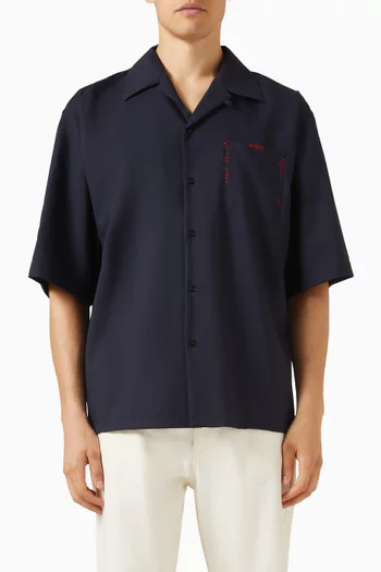 قميص بولينغ مطرز صوف بكر