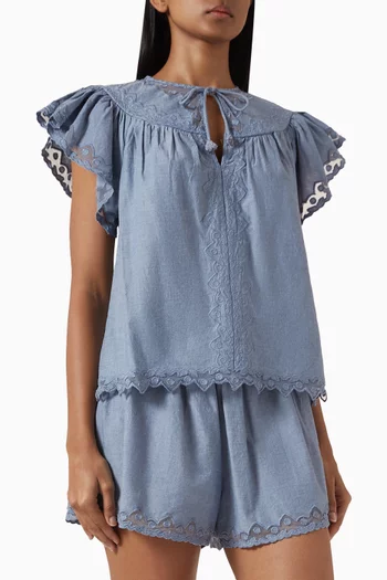 Effie Flutter-sleeve Top in Cotton