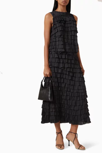 Eloise Layered Skirt in Plissé Satin