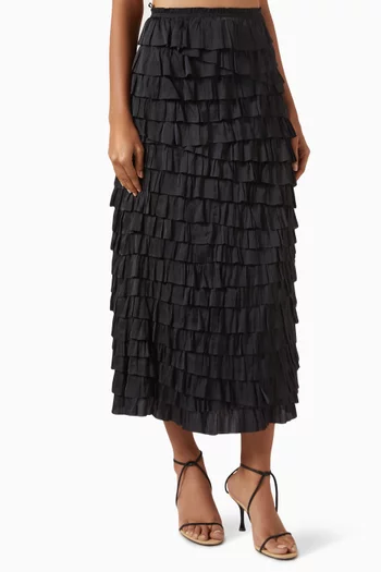 Eloise Layered Skirt in Plissé Satin