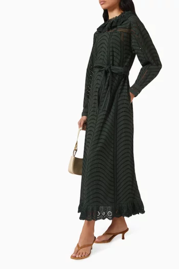 فستان ليلى متوسط الطول بحزام قطن