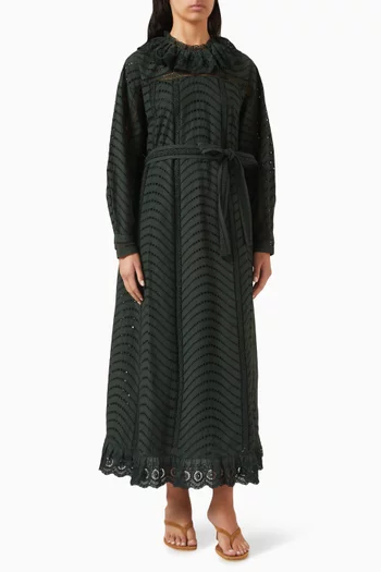 فستان ليلى متوسط الطول بحزام قطن