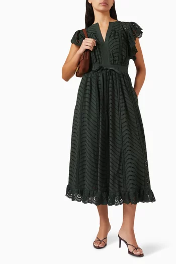 فستان أولغا متوسط الطول بأكمام فراشة قطن