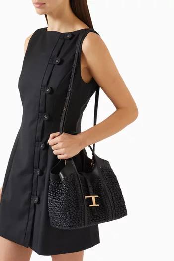 Mini T Timeless Shopping Bag in Raffia & Leather