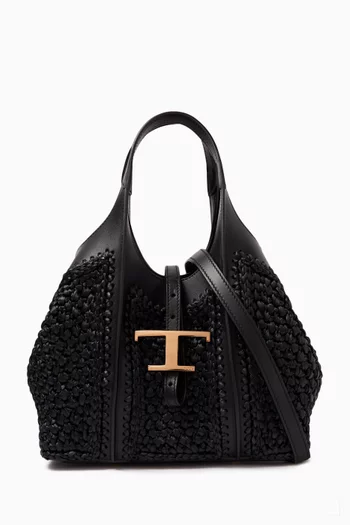 Mini T Timeless Shopping Bag in Raffia & Leather