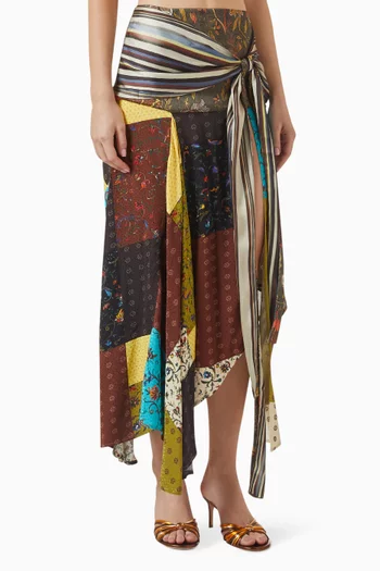 Lumier Patchwork-printed Asymmetric Skirt