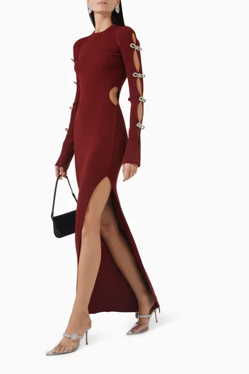 Crystal-bow Knit Maxi Dress in Viscose-blend