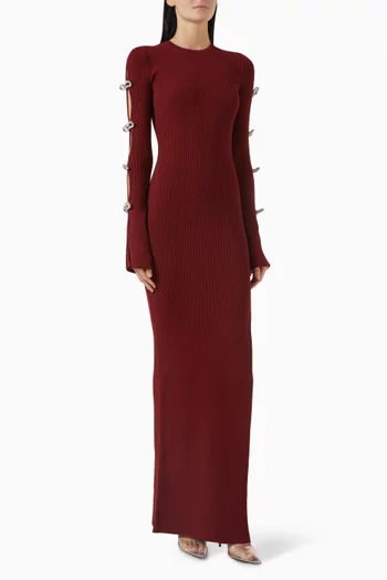 Crystal-bow Knit Maxi Dress in Viscose-blend