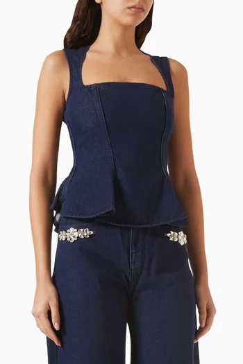 Square-neck Peplum Top in Denim