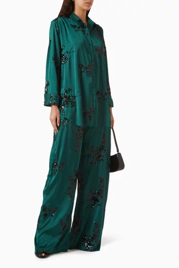 Embroidered Cuff-metal Shirt in Satin