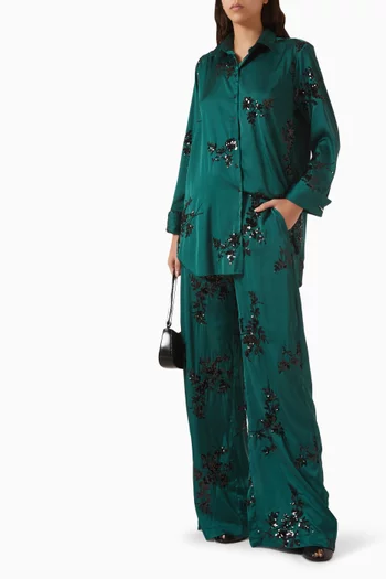 بنطال بنمط بيجاما مطرز ستان