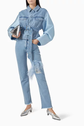Ostrich Feather Rip Jeans in Denim