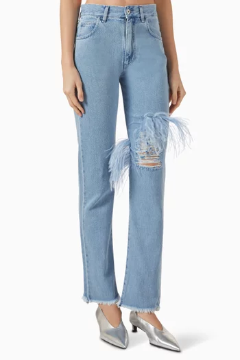 Ostrich Feather Rip Jeans in Denim