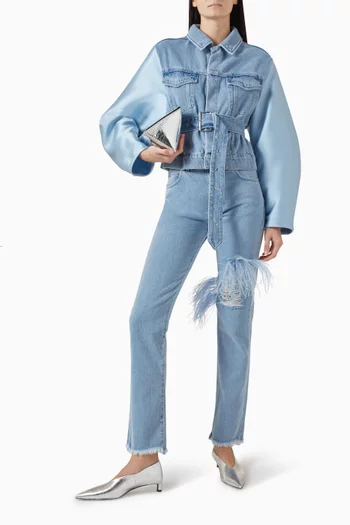 Mikado-puff Sleeve Trucker Jacket in Denim