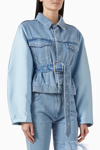 Mikado-puff Sleeve Trucker Jacket in Denim