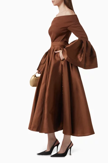 Pleated High-waisted Midi Skirt in Satin