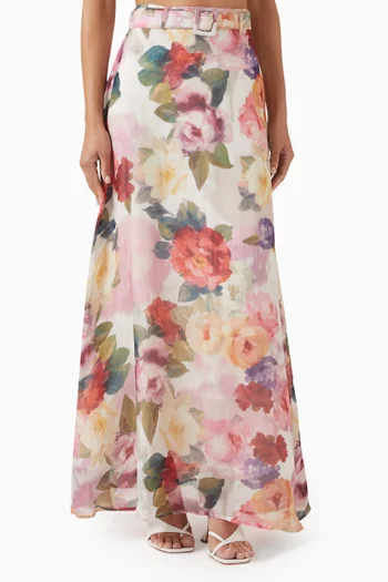 Printed Maxi Skirt in Organza
