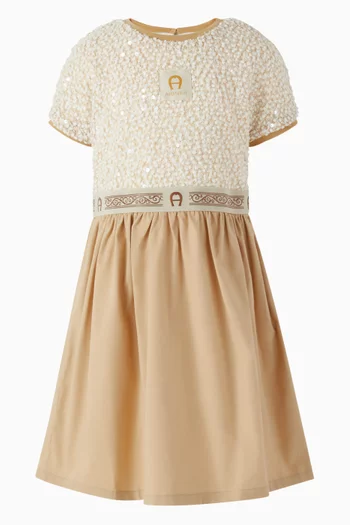 Logo Sequins Dress in Cotton