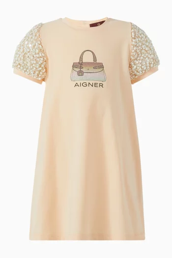 Bag Print Sequins Dress in Cotton Jersey
