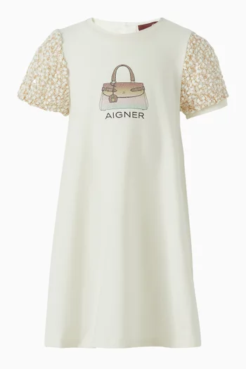 Bag-print Sequinned Dress in Cotton-jersey