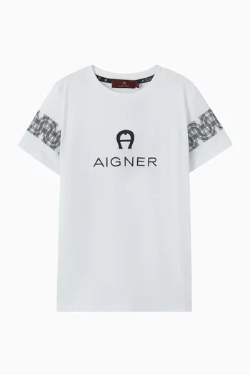 تي شيرت بنقشة شعار الماركة قطن