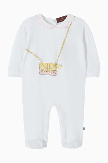 طقم بيجاما قطعة واحدة بنقشة حقيبة يد قطن