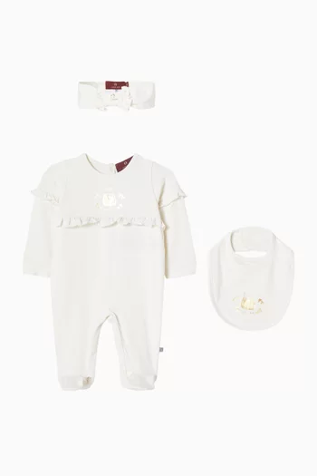 طقم هدايا بيجاما قطعة واحدة بشعار الماركة، ثلاث قطع