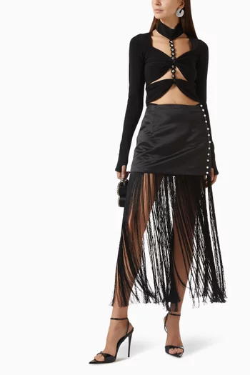 تنورة طويلة بشرّابات ستان