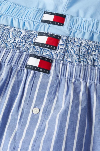 Heritage Print Woven Boxer Shorts in Cotton, Set of 3