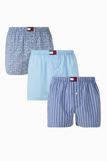 Heritage Print Woven Boxer Shorts in Cotton, Set of 3