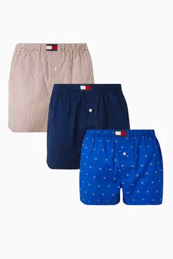 Heritage Print Woven Boxer Shorts in Cotton, Set of 3