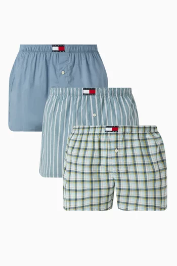 Heritage Print Woven Boxer Shorts in Cotton, Set of 3