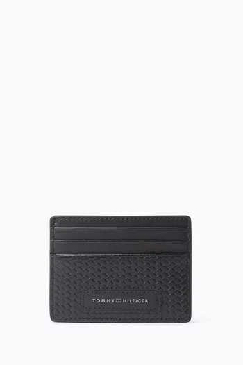 Woven Textured Card Holder in Leather