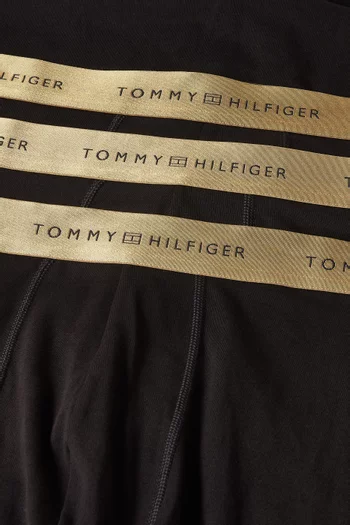 Logo Metallic Waistband Trunks in Cotton, Set of 3