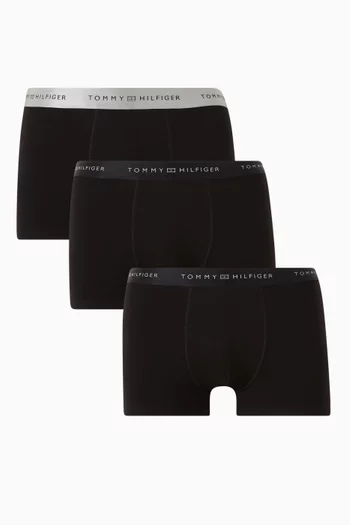Logo Metallic Waistband Trunks in Cotton, Set of 3