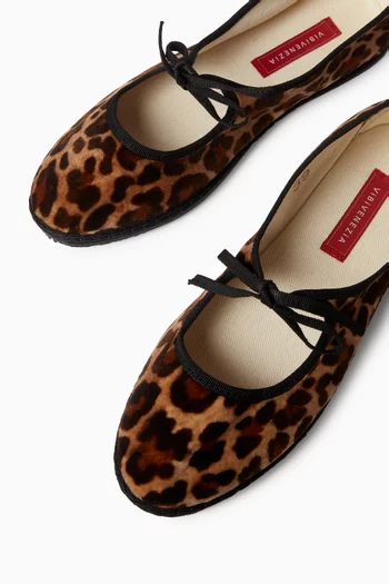 Brigiette Leopard Ballerina Flats in Velvet